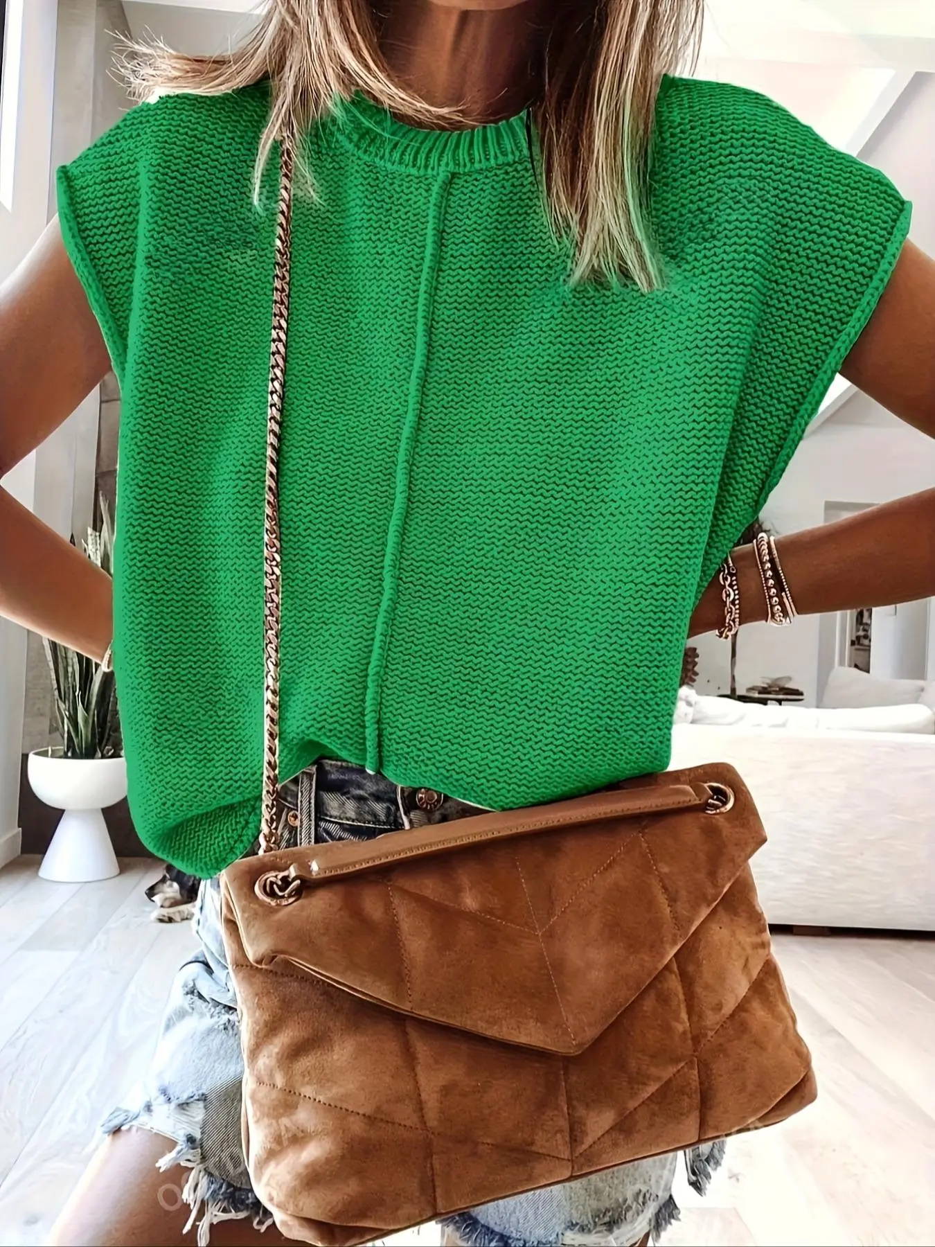 Women's Solid Color   Sweater Vest, Casual Sleeveless Knit Top for Summer, Fashion Women's Knitwear for Daily Wear