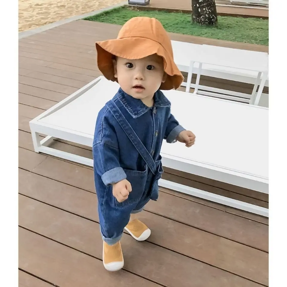Áo Jumpsuit Quần Denim, Cho Trẻ Sơ Sinh Và Trẻ Mới Biết Đi, Phong Cách Mùa Xuân Và Mùa Thu, Dài Tay, Phong Cách Bảo Hộ Lao Động Áo Liền Quần Denim, Thích Hợp Cho Bé Em Tập Bò, Cho Bé Trai Và Bé Gái, Xu Hướng Denim