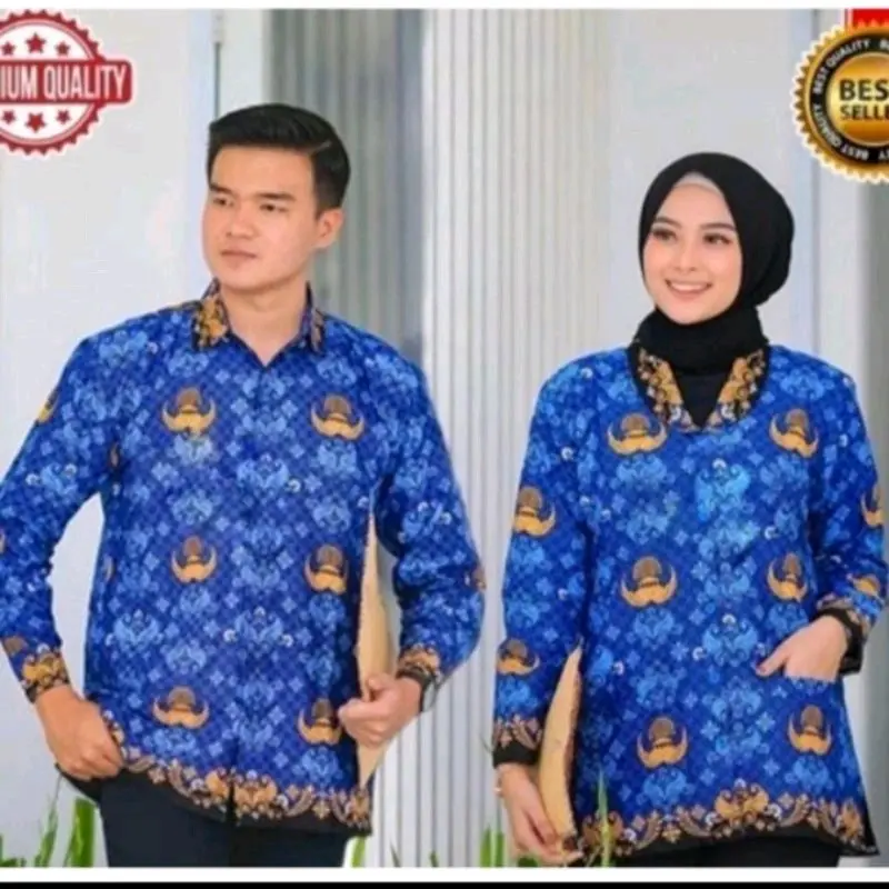 BATIK KEMEJA  COWOK &WANITA KORPRI TERBARU LAPIS FURING KRAH HITAM Wanita 0