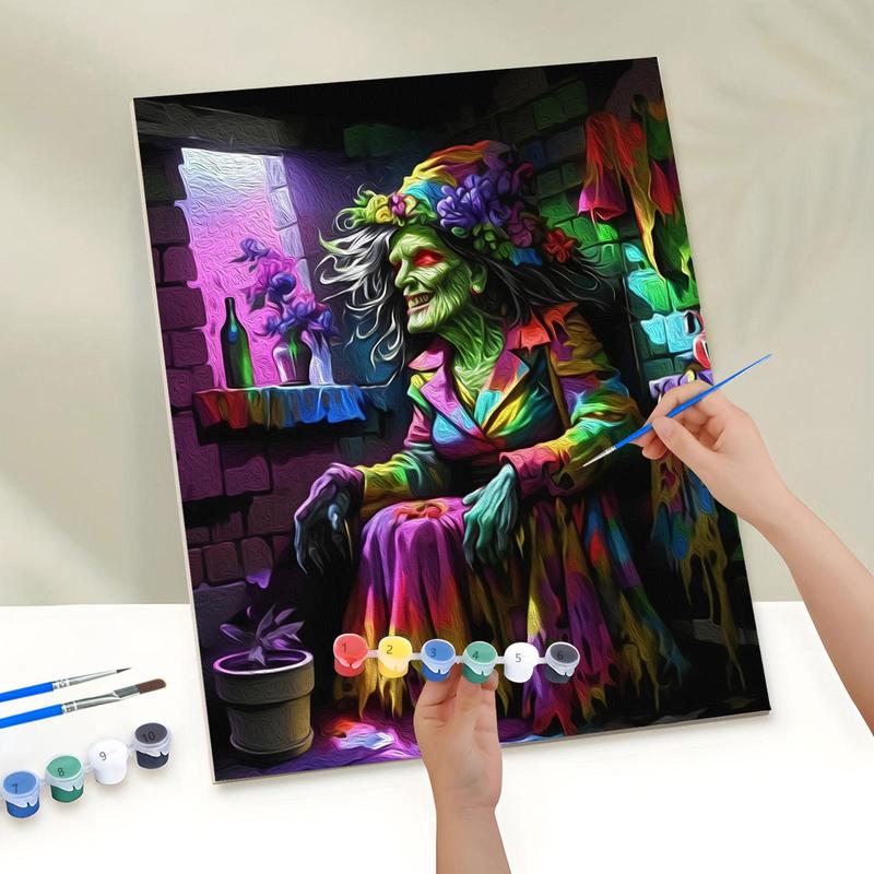 Witch Pattern DIY Painting by Numbers Kit, 1 Set DIY Halloween Paint by Numbers Kit without Frame, Wall Art Decoration for Home Living Room Bedroom 5