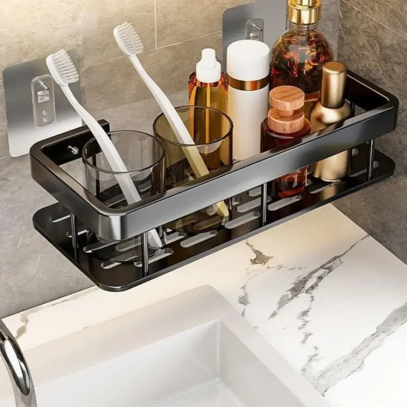 No-Drill ABS Bathroom Storage Rack Toilet Washroom Bathroom Organizer Wall-Mounted Corner Shelf
