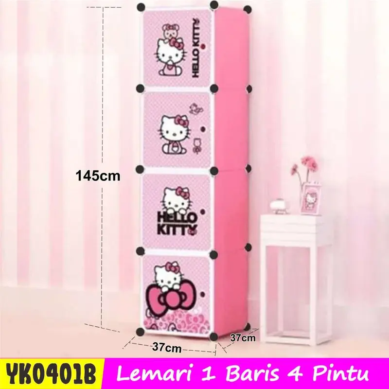 Lemari Pakaian 4 Pintu Baju Lemari Plastik Portable Lemari Pakaian Motif Karakter 2
