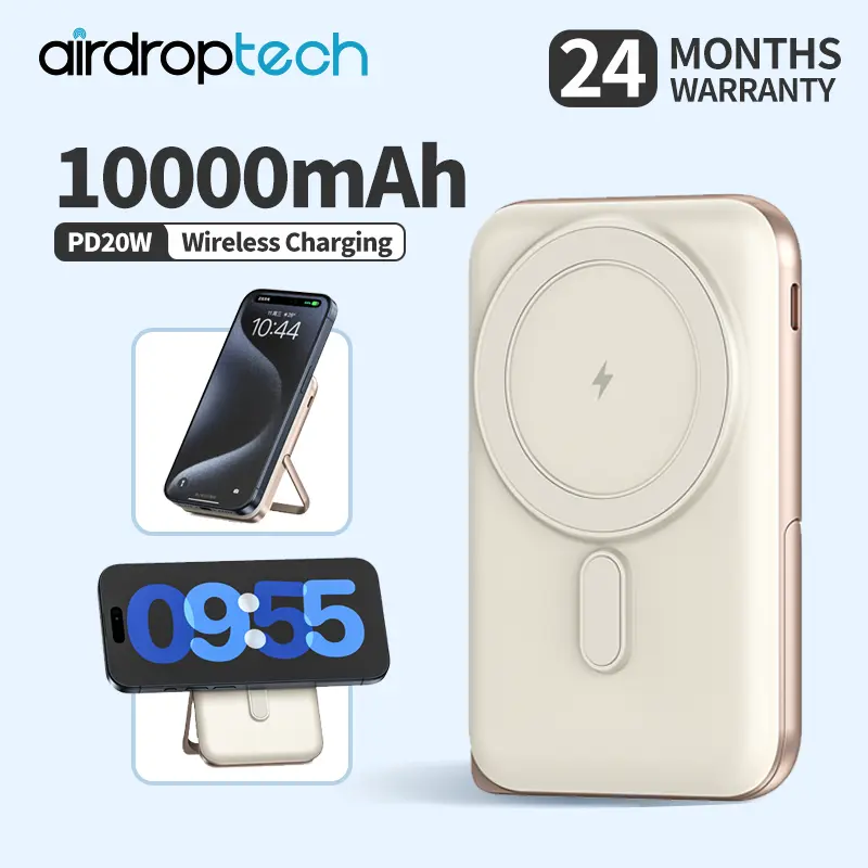 AIRDROPTECH PD 20W MagSafe Powerbank With Stand 10000mAh Magnetic Wireless Fast Charging Mini Power Bank Battery Pack Portable Charger For iPhone 15 14 13 12 Pro Max Portable Quick Charger