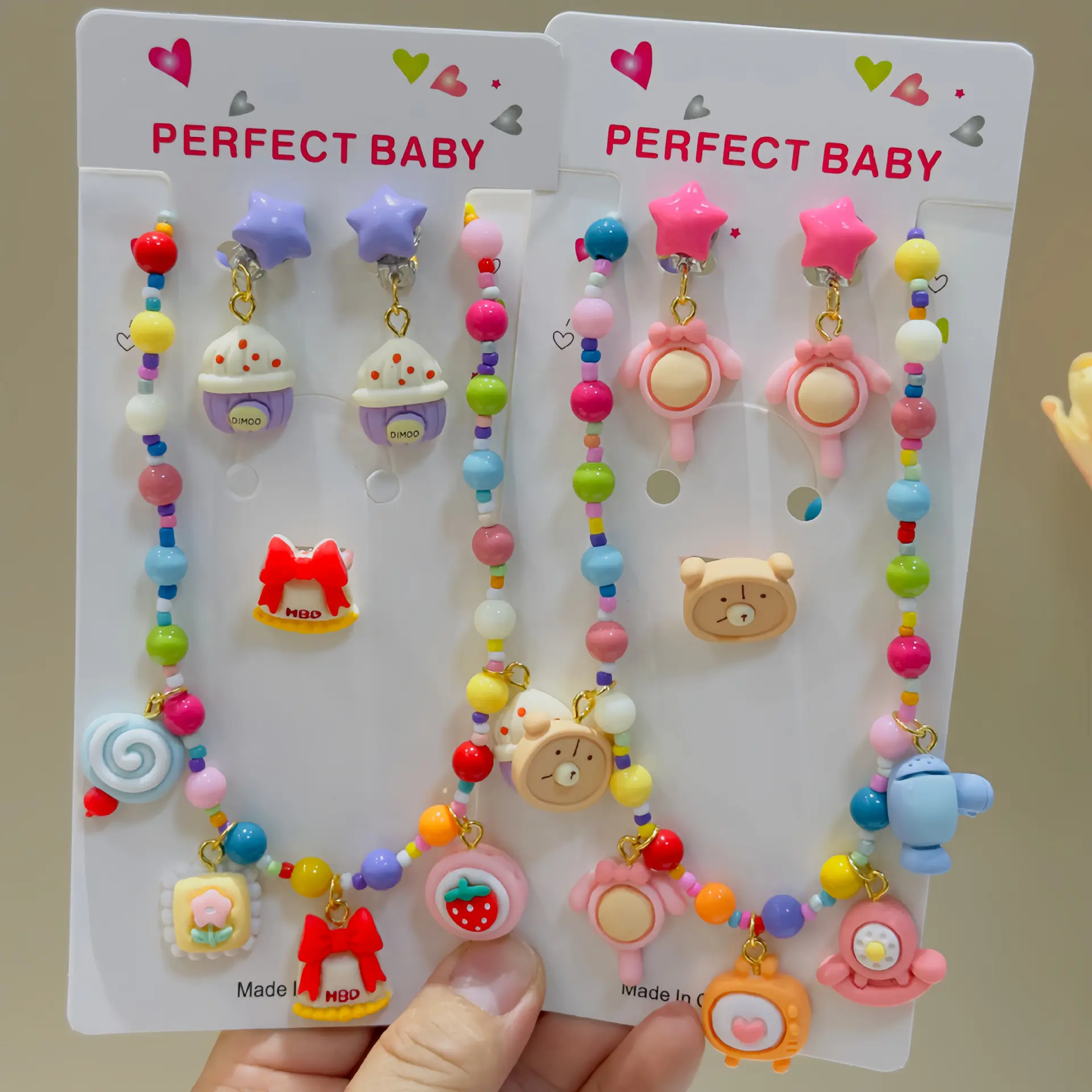 Cute Cartoon Princess Necklace for Kids Colorful Beaded Pendant Jewelry for Girls Baby Accessories with Korean Style