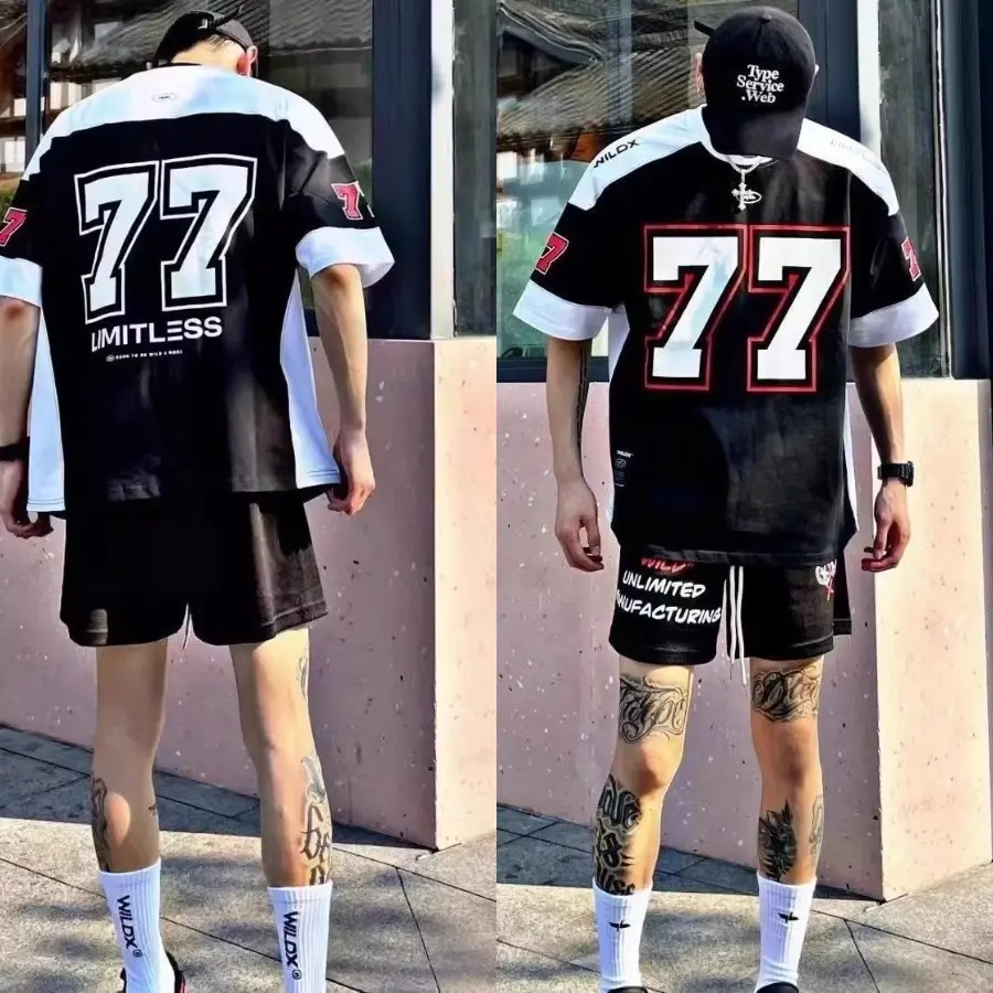 2568 American ice hockey short sleeve men T-shirt loose casual retro team uniform Sports Football hip-hop Jersey Basketball T-shirt
