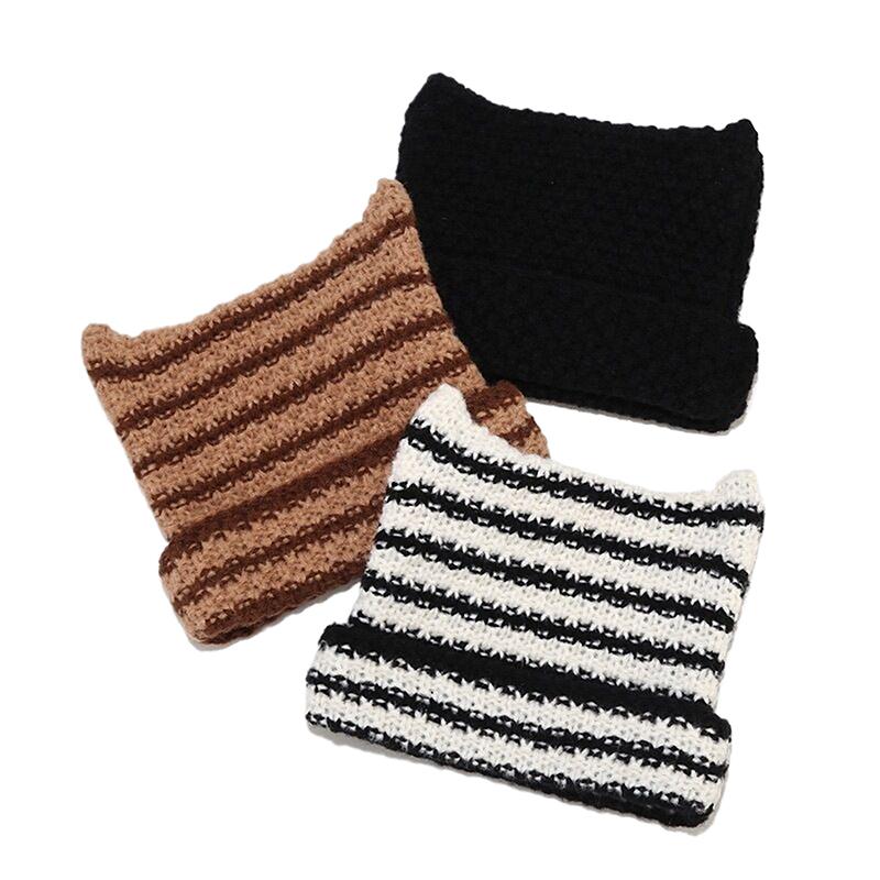 Product Introduction of New Japanese Streetwear Harajuku Beanie Little Devil Striped Knitted Hat Women Girls Autumn Winter Cute Cat Ears Cap 16