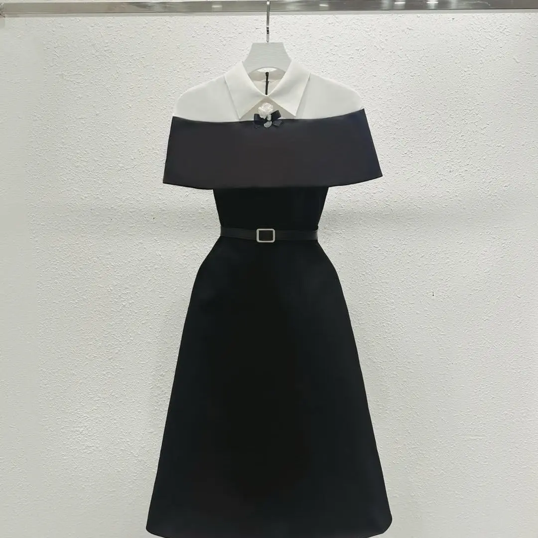 SAMO DRESS - đầm đen công sở thanh lịch White Plan Nữ Đen phối trắng