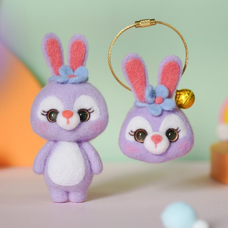 Wool Felt Poking Fun Cute Animal Bunny DIY Craft Kit Doll Birthday Gift Keychain Student Adult Handmade Toy 4