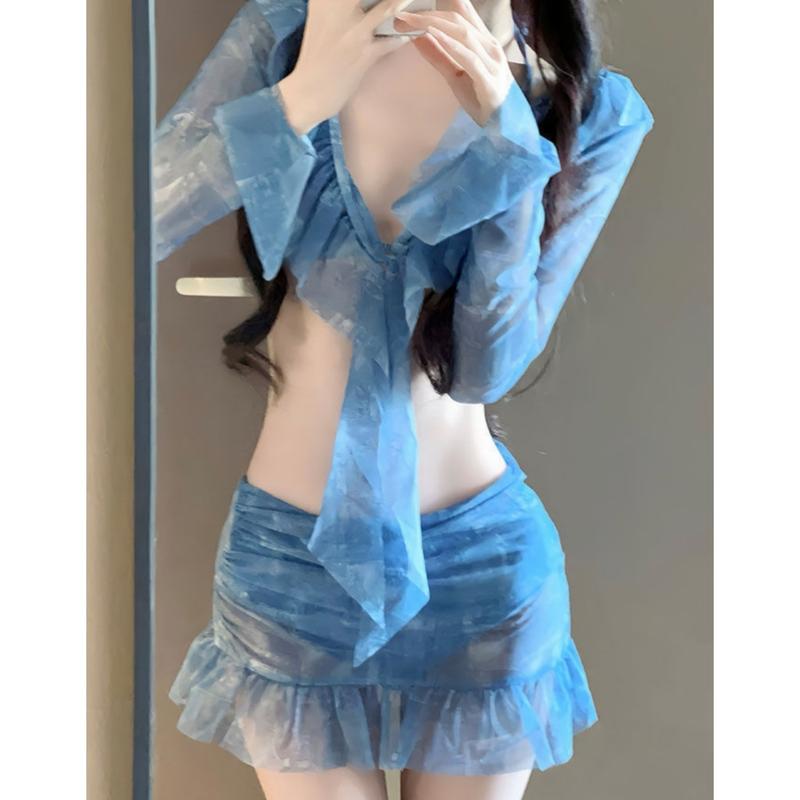 Product Introduction of Sexy long-sleeved bikini four-piece split women's swimsuit bikini vacation hot spring swimsuit super fairy pure desire 2