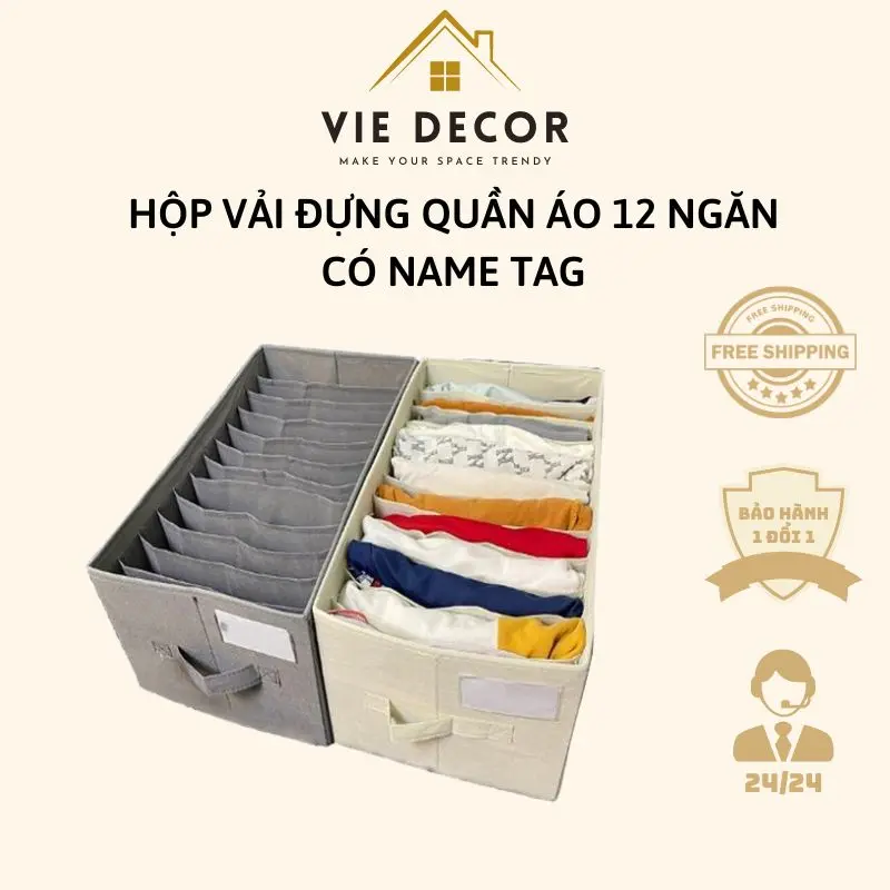 Hộp Vải Đựng Quần Áo - Hộp Đựng Chia Ngăn Sắp Xếp Tủ Quần Áo Vải Không Dệt Cao Cấp 0