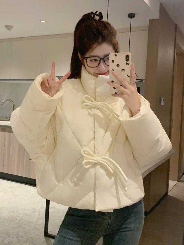 Áo khoác phao dáng ngắn 2 NƠ cài trước ngực siêu xinh hàng QC