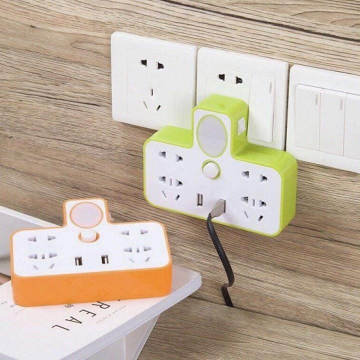 Ổ Cắm Điện Đa Năng Chữ T Siêu Tiện Dụng (4 Chấu + 2 Cổng USB) - Ổ Điện Tiện Lợi Kết Hợp Đèn Ngủ