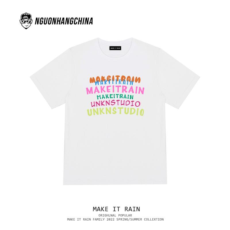 Áo phông Make It Rain tay ngắn hai màu trắng, hồng, họa tiết chữ in