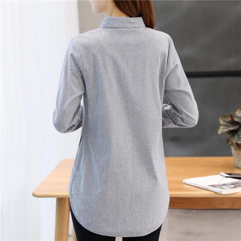 Áo Sơ Mi Phong Cách Phương Tây Dài Trung Bình Có Thể Mặc Ngoài Trời, Hàng Mới Về Mùa Thu, Dành Cho Nữ, Sọc, Dài Tay, Dáng Rộng Rãi Và Thường Ngày, Đơn Giản Và Dễ Phối Đồ Mỏng Vừa Vặn, Áo Nữ Top Women Shirt Voan 8