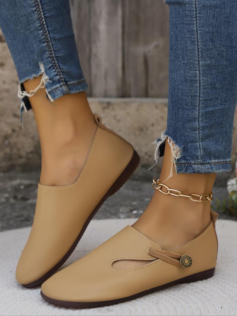 Product Introduction of Women's Fashionable Solid Color Flat Shoes, Casual Comfortable Breathable Slip on Shoes for Daily Wear, Lightweight Breathable Brown Shoes for All Seasons 3
