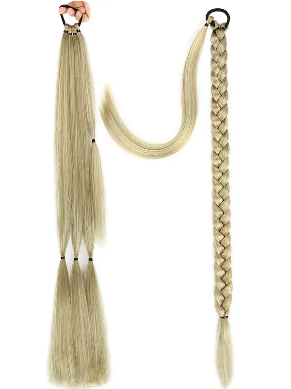 34 Inch Long Braided Ponytail Extension, Natural Fluffy Synthetic Hair Extensions with Elastic Hair Tie, Fashionable Hair Accessories for Women & Girls 2