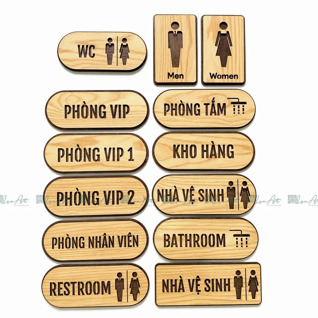 Bảng tên dán cửa phòng bằng gỗ khắc laser trang trí decor cao cấp
