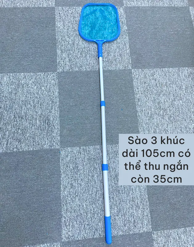 Vợt rác bề mặt bể bơi, bể cá, bể cảnh kèm cán dài 105cm 3 khấc, Vợt rác túi hồ bơi bể nhỏ, bể bạt 3