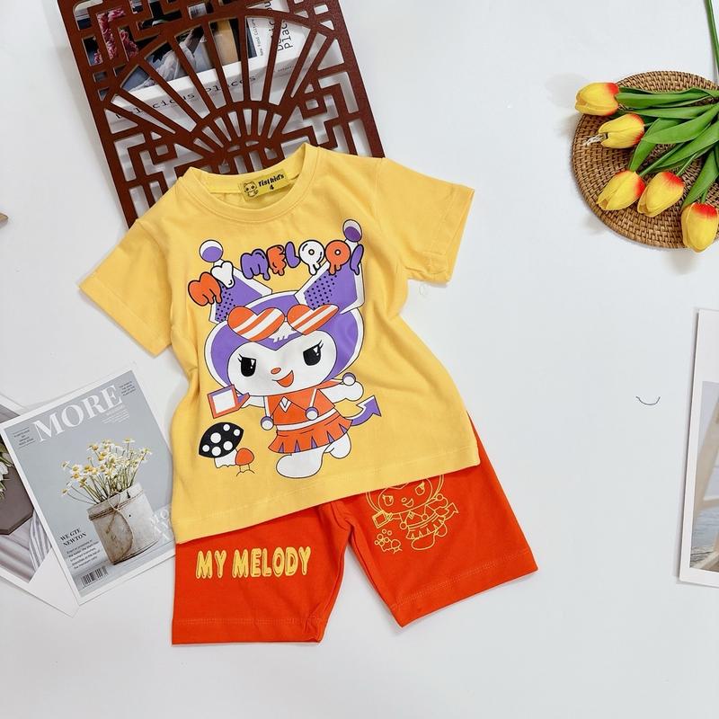   10kg tới 45kg  Bộ tay ngắn quần lửng thun cotton co dãn 4 chiều   in hoạt hình cho bé gái mặc ngủ mặc đi học đi chơi thoải mái hút mồ hôi mát mẻ dễ thương cho bé gái 