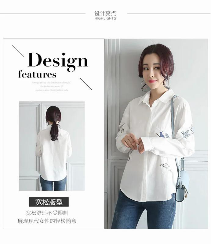 Product Introduction of Áo Sơ Mi Trắng Cho Nữ, Áo Sơ Mi Cotton Dài Tay, Thời Trang Mùa Hè, Thêu Hoa 12
