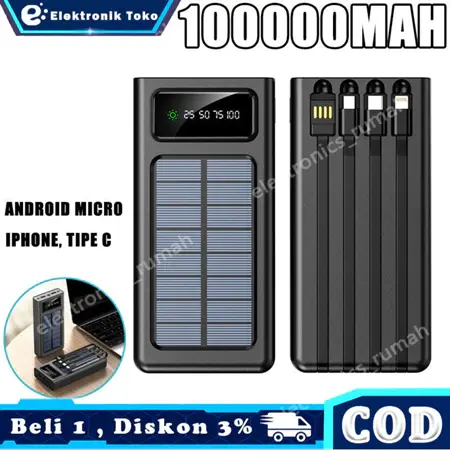 50000/100000mah Solar Power Bank Charger USB Ports External Charger Flashlight Solar Multifungsi Portabel Berkapasitas Besar PowerBank Tenaga Surya Multifungsi Portabel Berkapasitas Besar PowerBank Solar Charger Flashlight LED Outdoor PowerBank