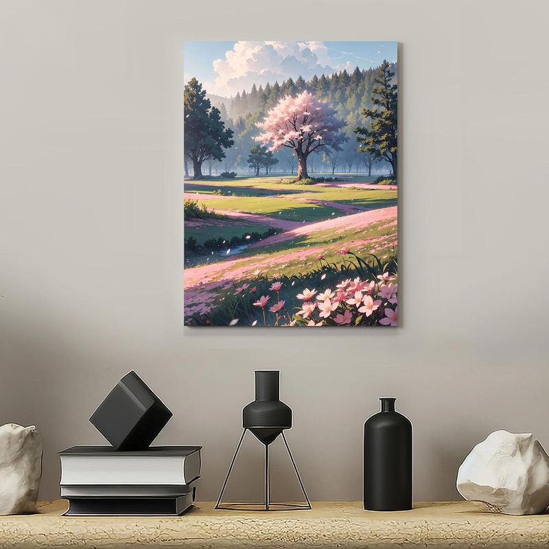 Spring Cherry Blossoms Landscape Pattern Painting with Frame, Creative Wall Art Poster, Wall Art Decor for Home Living Room Bedroom 4