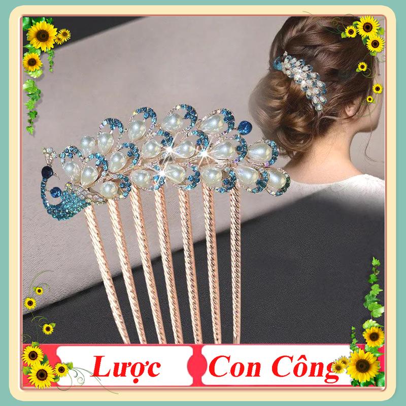  Lược Cài Tóc Hình Con Công Gắn Đá Lấp Lánh Dành Cho Nữ 