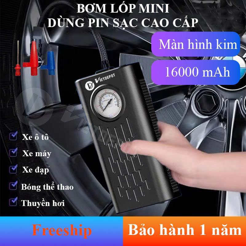 Máy bơm hơi mini cầm tay dùng pin sạc cao cấp Viet Depot đa chức năng thiết kế nhỏ gọn theo dõi áp suất lốp. Bơm lốp xe ô tô Bơm hơi xe ô tô Bơm hơi dùng pin Bơm hơi nén khí Bơm xe đạp Bơm xe máy Bơm xe điện Bơm bong bóng Bơm banh thể thao