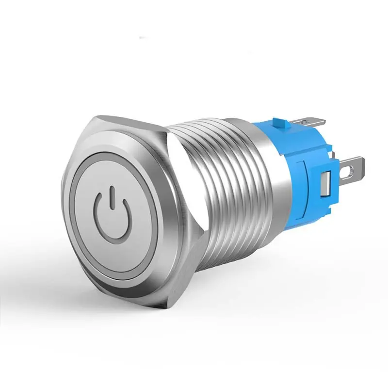 Nút công tắc on/off 16mm, Kiểu nhấn Tự khóa, Vỏ Kim loại có đèn LED, Điện áp 5V-24V, 110-220V 2
