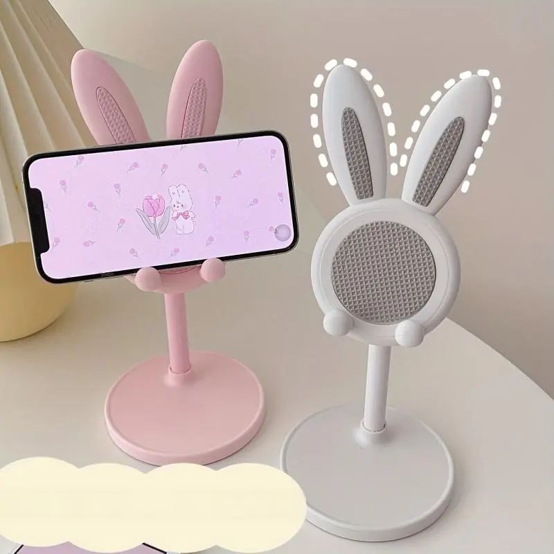 Cute Rabbit Design Phone Holder, Adjustable Height Phone Stand, Desktop Cellphone Holder Stand for Home Office, Phone Accessories, Mount, Phone Mounted, Pink, Smartphone