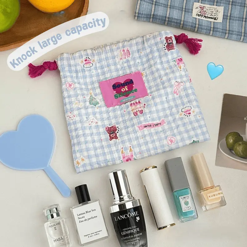 Cute & Pastel Design Drawstring Pouch Tempat Penyimpanan Kapasitas Makeup Pouch Korea Aesthetic Cosmetic 3