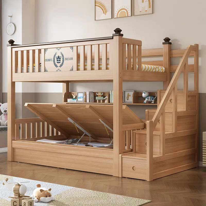 【SG Sales】Bunk Bed Frame Solid Wood Double Bunk Bunk Bed Staff Dormitory Bunk Bed Small Apartment Children Boy Bunk Bed Height-Adjustable Bed