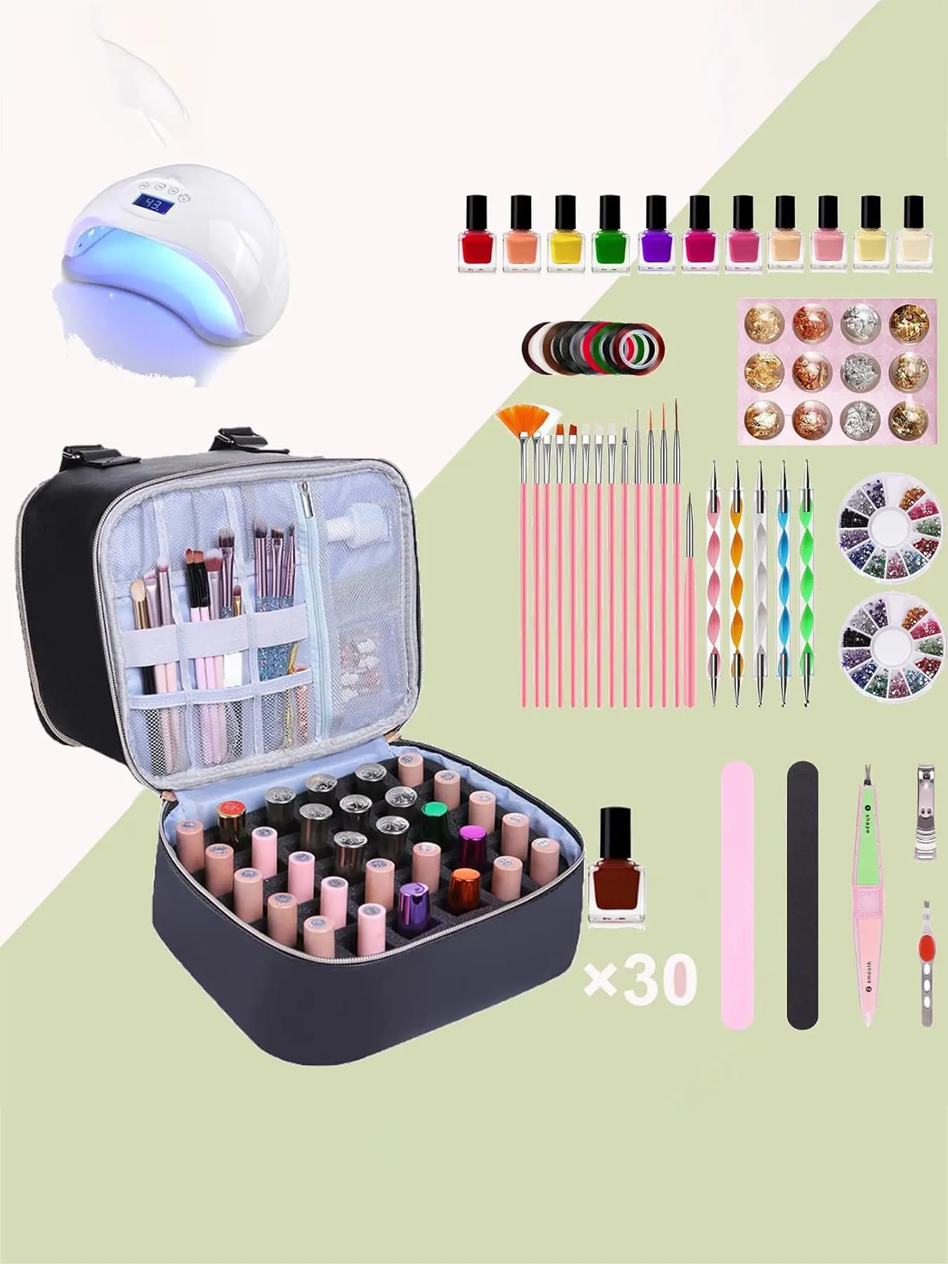 Solid Color Nail Polish Carrying Case, Holds 30 Bottles, Traveling Essentials, Large Capacity Double Compartment Nail Polish Storage Bag, Portable Makeup Bag for Travel, Cosmetic Bag for Women (only Bag), Gift for Mom, Makeup Bag for Purse
