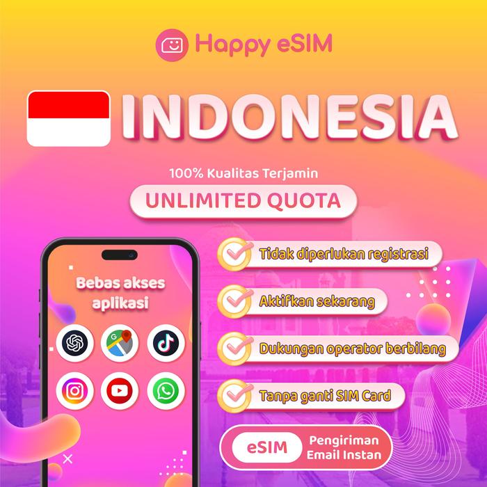 Gambar Happyesim Indonesia esim Roaming Telkomsel/XL Indonesia Daily 500MB-Unlimited | Solusi IMEI Blokir | IPHONE Inter - Daily 500MB, 1 Hari dari Happyesim Kota Tangerang Tokopedia