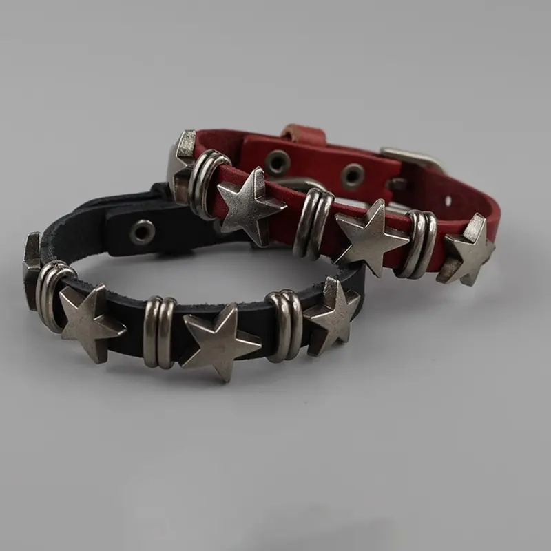 Star Cow Leather Black Bracelet Popular Retro Couple Thin Bracelet Punk Y2k Dark Spicy Girl Style Bracelet