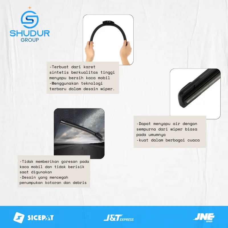 Shudur Group Wiper Frameless Mobil Tanpa Rangka Besi Sepasang Kiri dan Kanan Universal Berkualitas Cocok Untuk Semua Mobil Windshield Blade Karet Kaca Kendaraan 2
