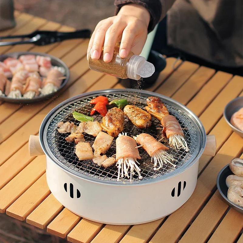 Product Introduction of 28cm (carbon-free) Portable Round Barbecue Grill with Barbed Wire Grill Non-stick Baking Tray Desktop Household Camping Barbecue Tools 6