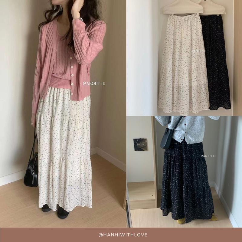 @Hanhiwithlove - Chân váy dáng dài in hoa nhí cạp chun chất voan xốp 2 lớp freesize hàng QCCC IU mã 316