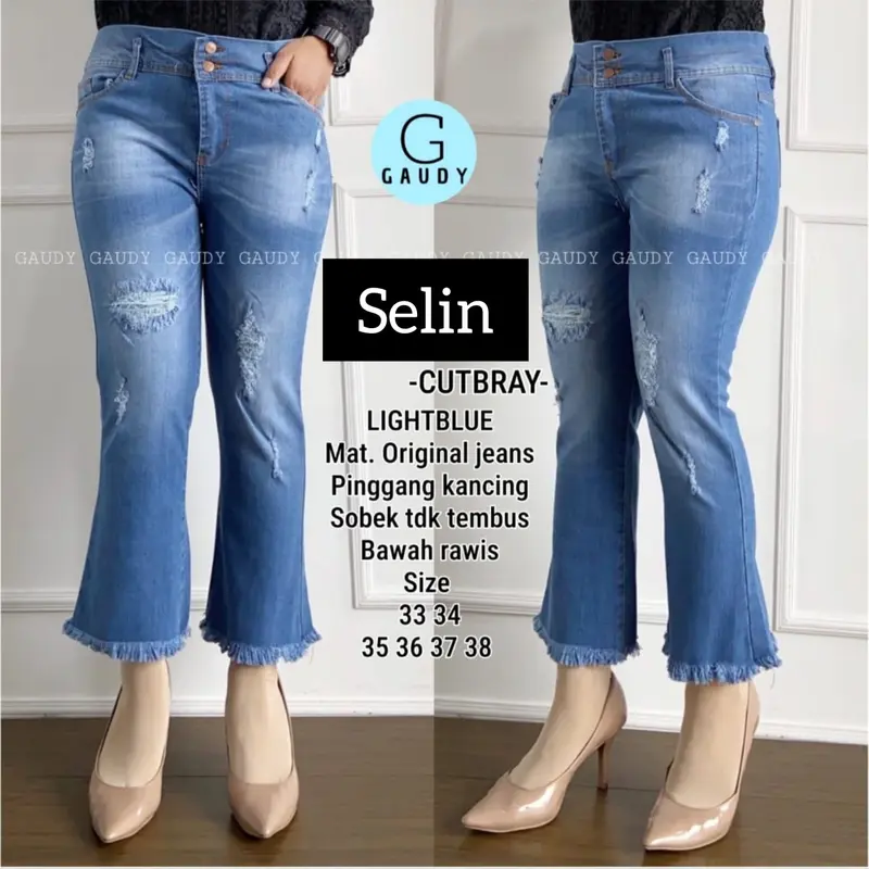 Terbaru Seline  Celana Wanita Lepis  Super Jumbo Big Size  BB 75-85KG Jeans Kekinian Bawah Rawis COD Karet Denim cut Melar Tebal Dewasa Cutbray Panjang Cewek 0