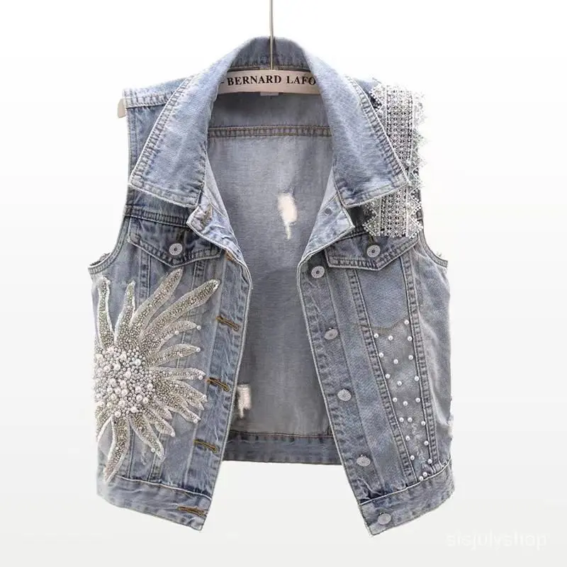 [PO] #Sisjuly# Rompi denim wanita / rompi renda versi Korea baru untuk rompi renda wanita / jaket rompi tanpa lengan bagian pendekz Panjang Hitam