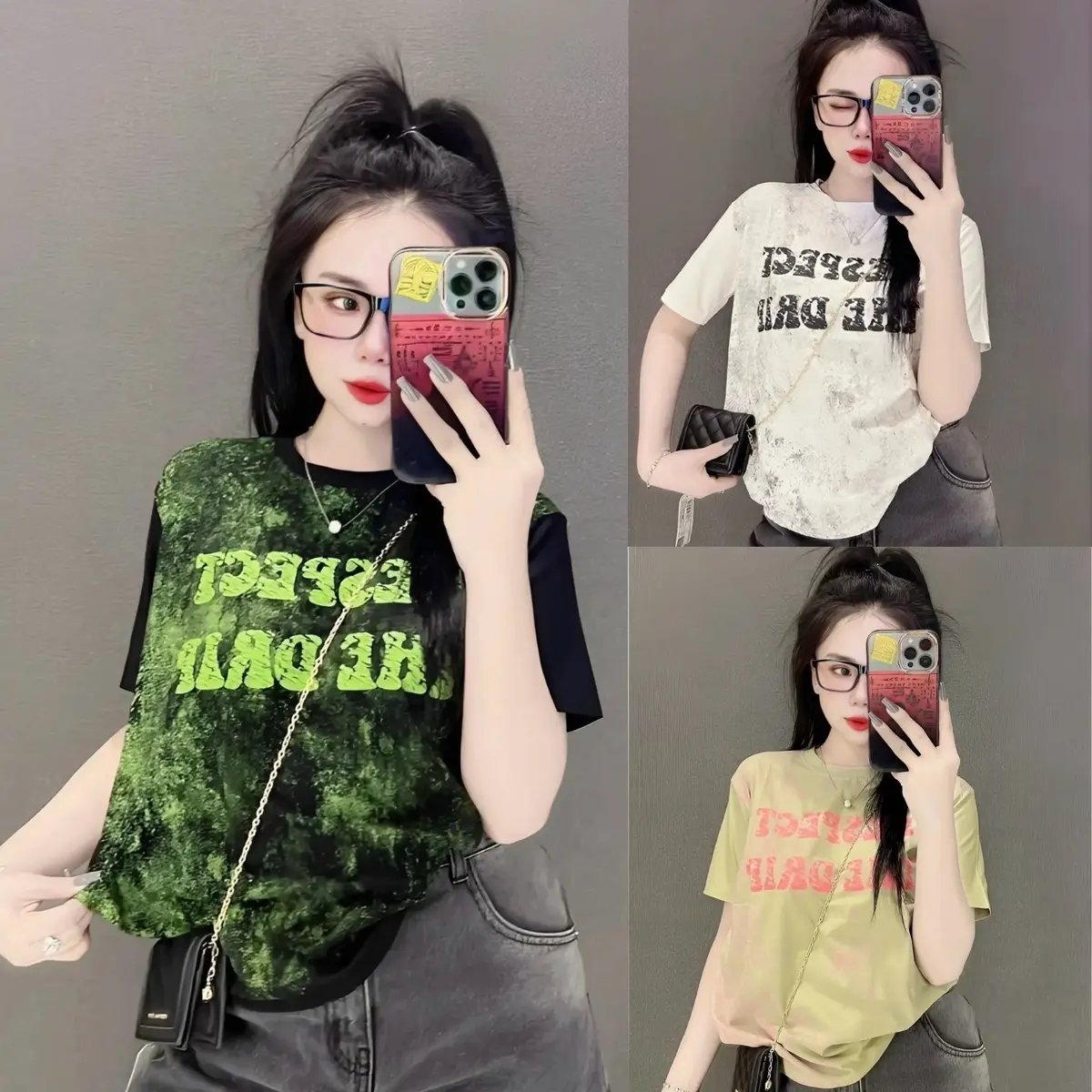 Áo thun cotton Thái PHOM VỪA, PHOM RỘNG loang chữ ( Mã Thái Loang THE DRIP ) Top Women