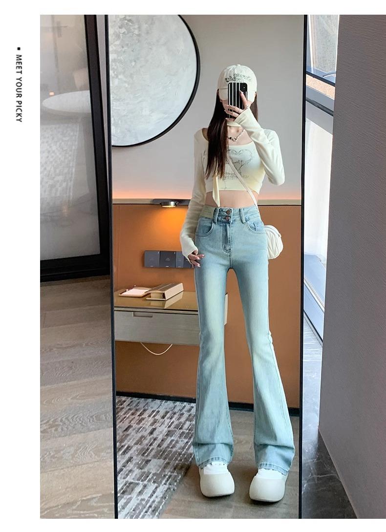 Product Introduction of Light-Colored Stretch Skinny Jeans for Women 2025 Spring Trend Niche New Style Small High Waist Slim Bell-Bottom Pants 8
