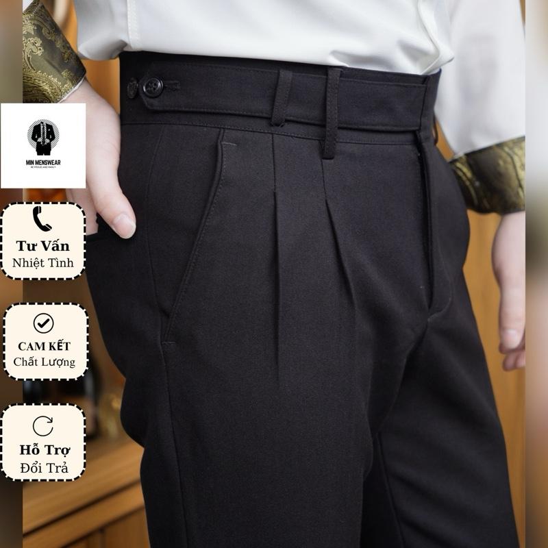Quần Âu Vắt Nhỏ Cạp Cao Luxu,ry, Hàng Cao Cấp May Kĩ, Vải Chéo 81, Chuẩn Fom SLimfit, Đen  dài Lưng Cao Nam Menswear