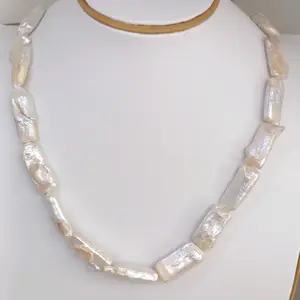 kalung mutiara air tawar baroque persegi