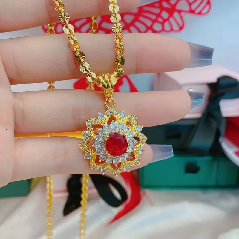 Dây chuyền mặt hoa rubi cao cấp 2