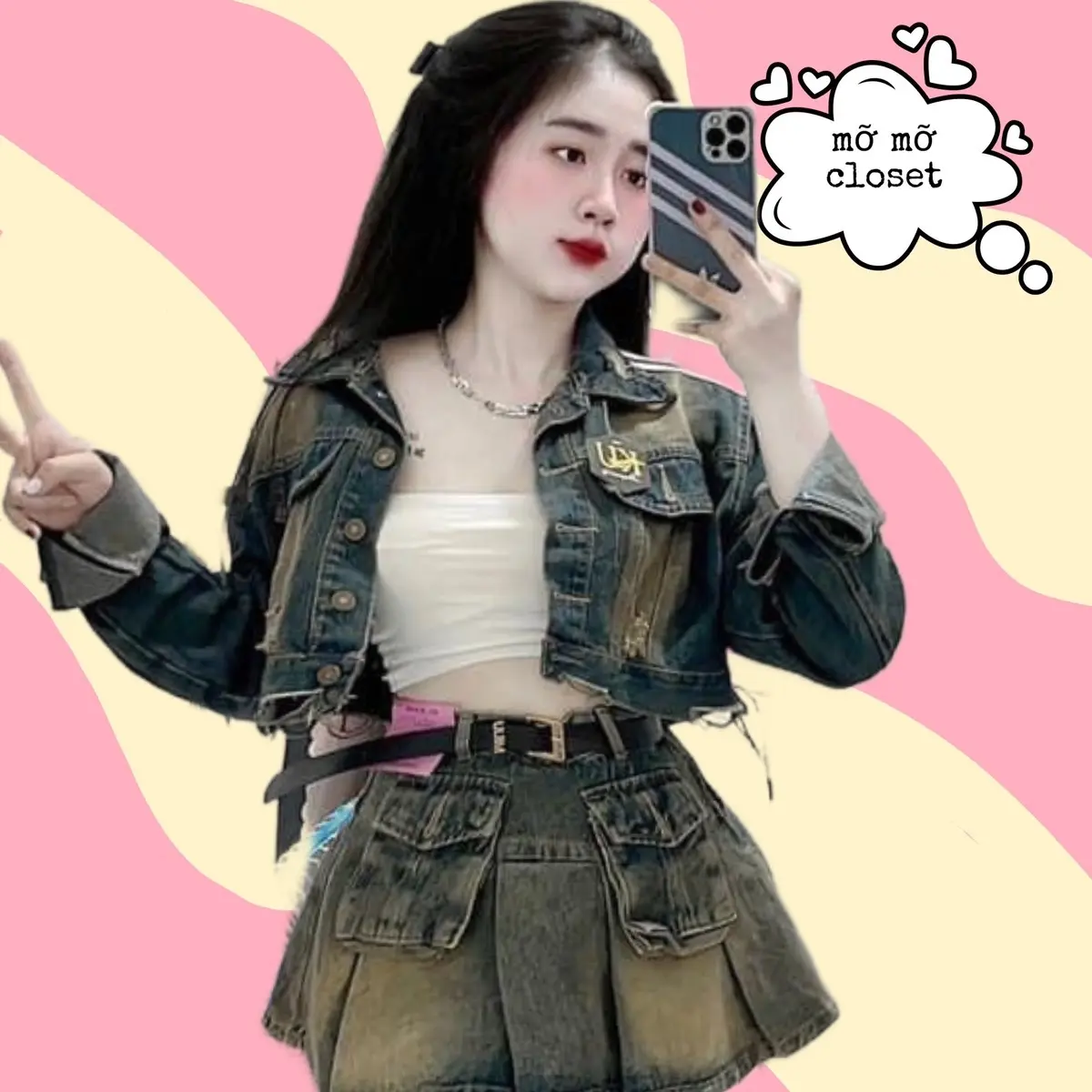 Áo khoác jean lửng wax bụi phối viền vai rách lai cho nữ Kaki Jacket Top