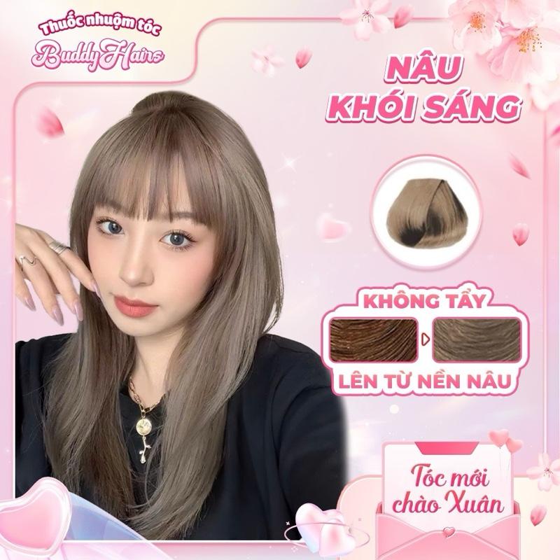 Thuốc nhuộm tóc NÂU KHÓI SÁNG/ NÂU KHÓI Buddyhairs,Buddy.hair được tặng kèm găng tay, mũ trùm tiện ích, oxy nhuộm tóc.