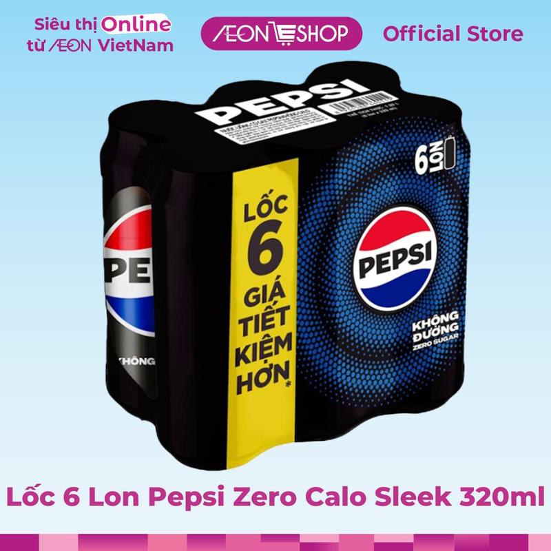 AEONESHOP Lốc 6 Lon Pepsi Zero Calo Sleek 320ml (Giao quà tặng màu ngẫu nhiên) 0