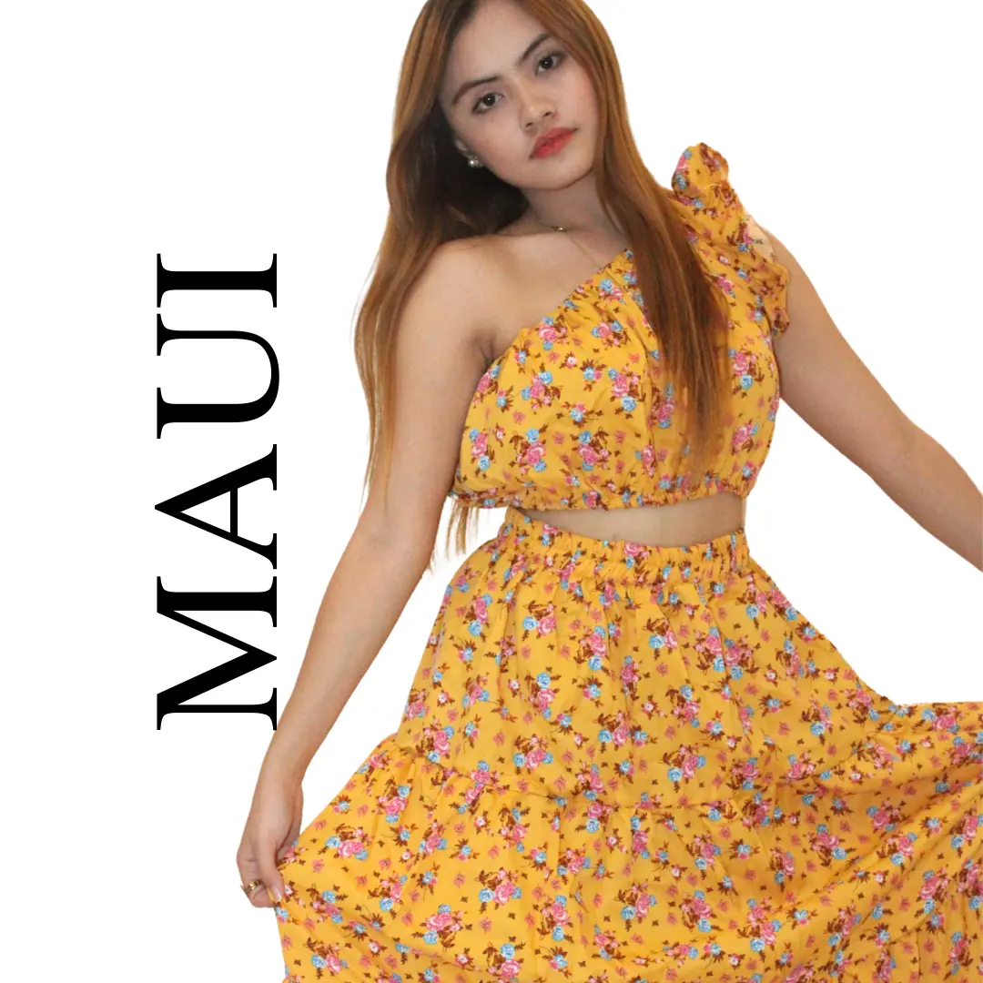 Maui Coordinates - One Side Ruffle Sleeve with Shirred Skirt