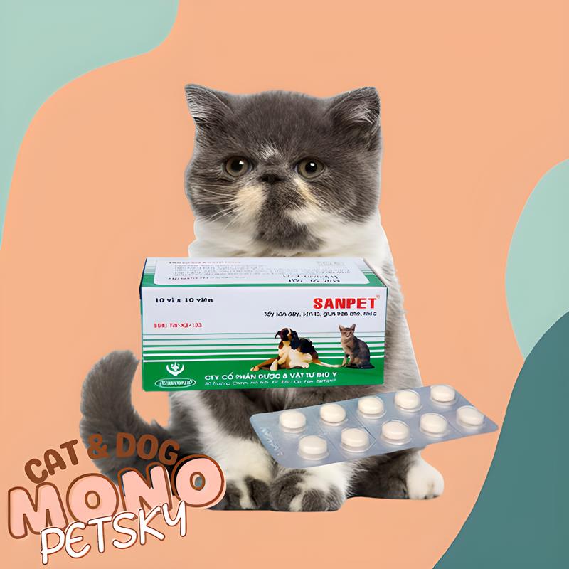Viên Sanpet tẩy giun sán cho chó mèo lẻ và vĩ vitamin mèo sổ giun vitamin mèo
